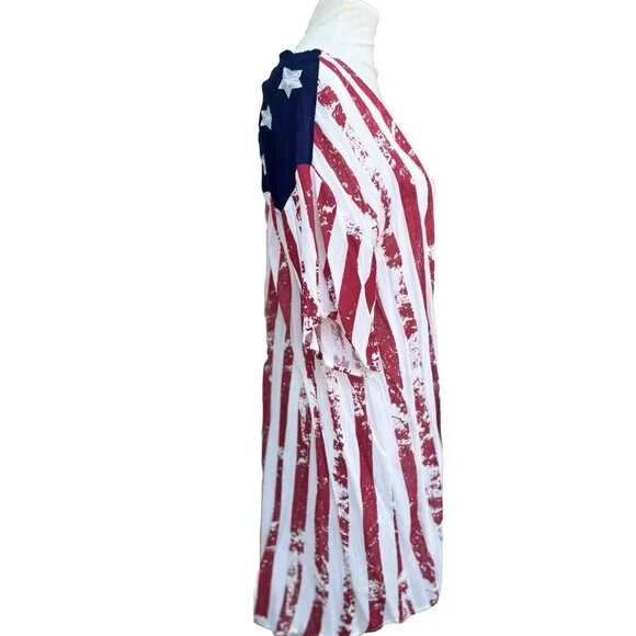 Preowned Dee Elly Womens American Flag Shawl Cardigan Size S - Picture 2 of 8
